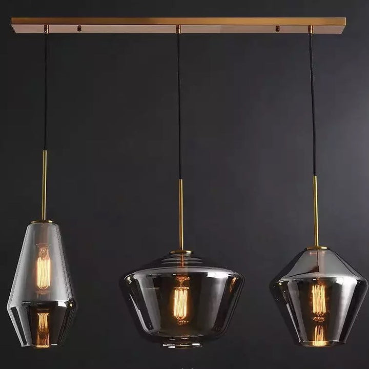 Setthis Modern Smoky Glass Pendant Light SetThis elegant pendant light set fea ...
