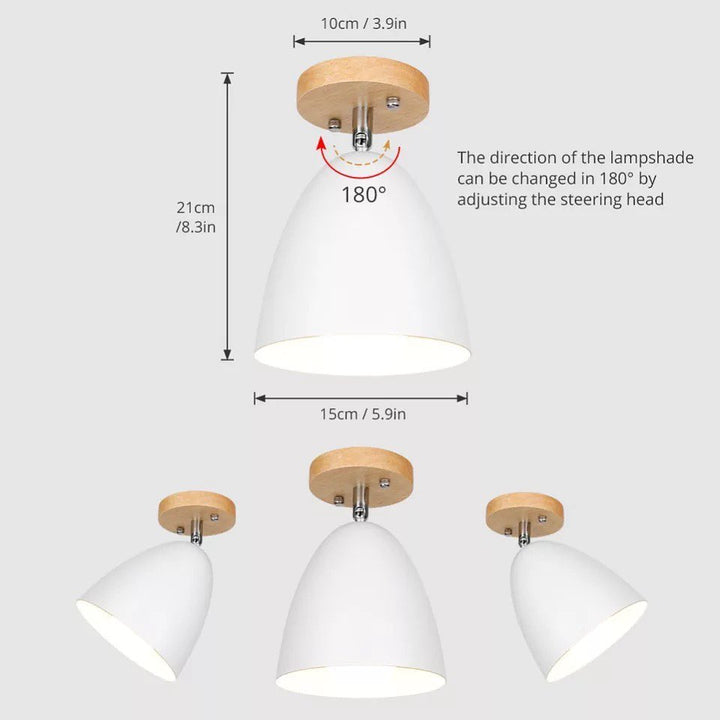 Adjustable White Ceiling Spotlight with Wooden Base