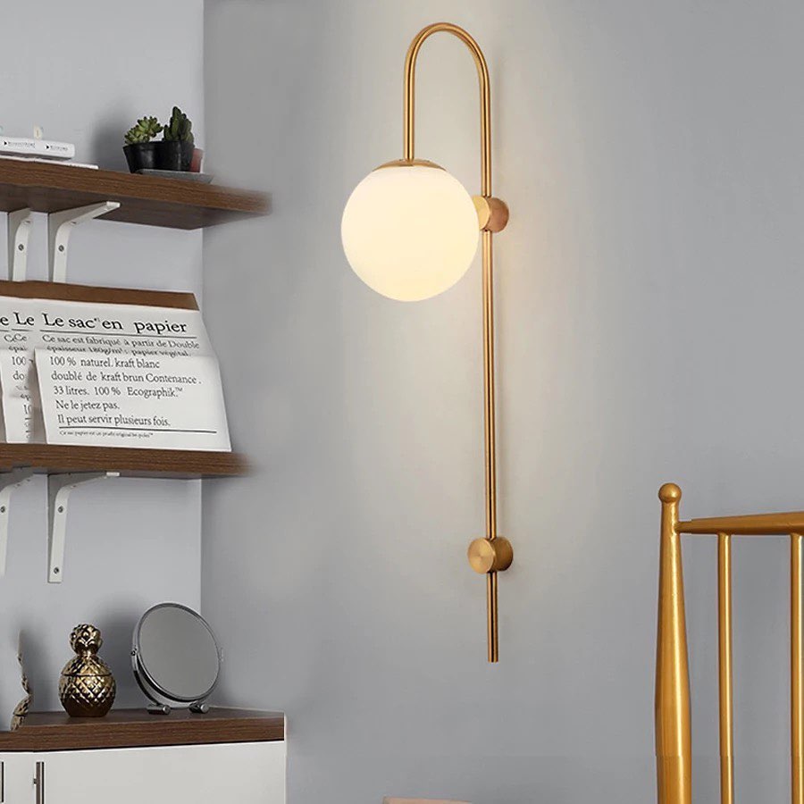 Modern Wall-Mounted Light - Gold with White Globe Shade