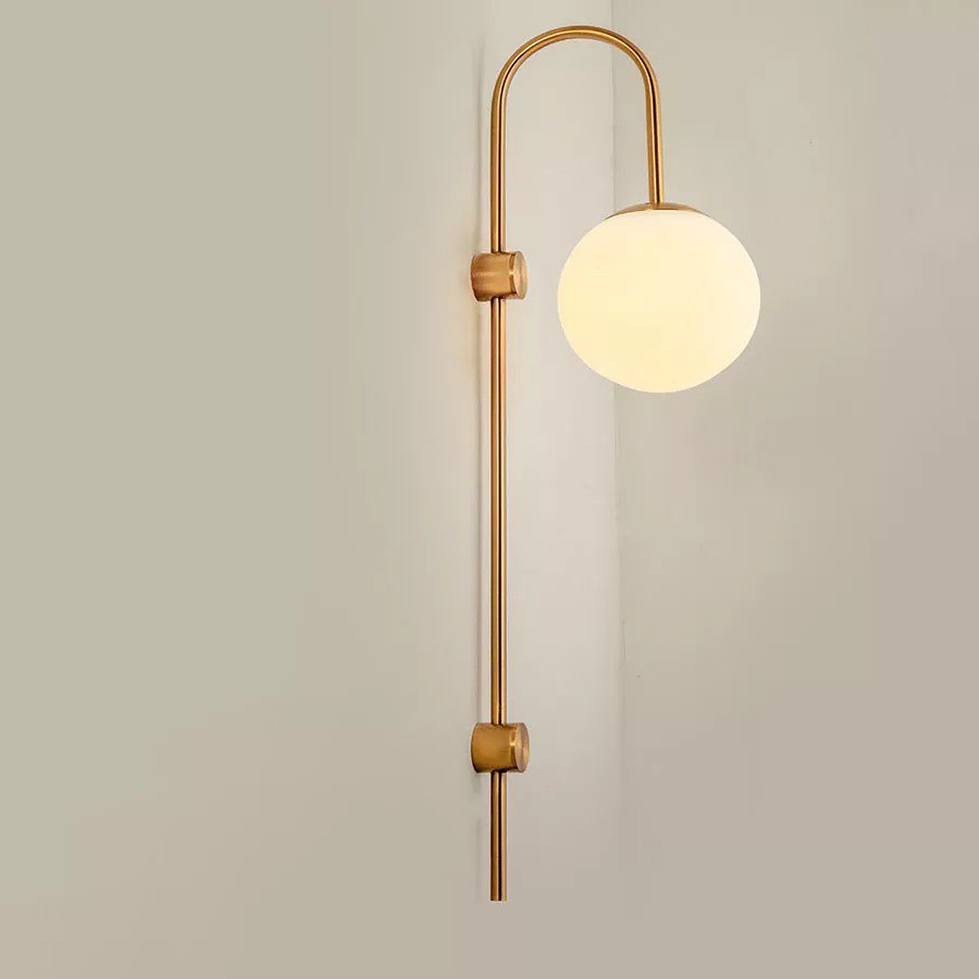 Modern Wall-Mounted Light - Gold with White Globe Shade