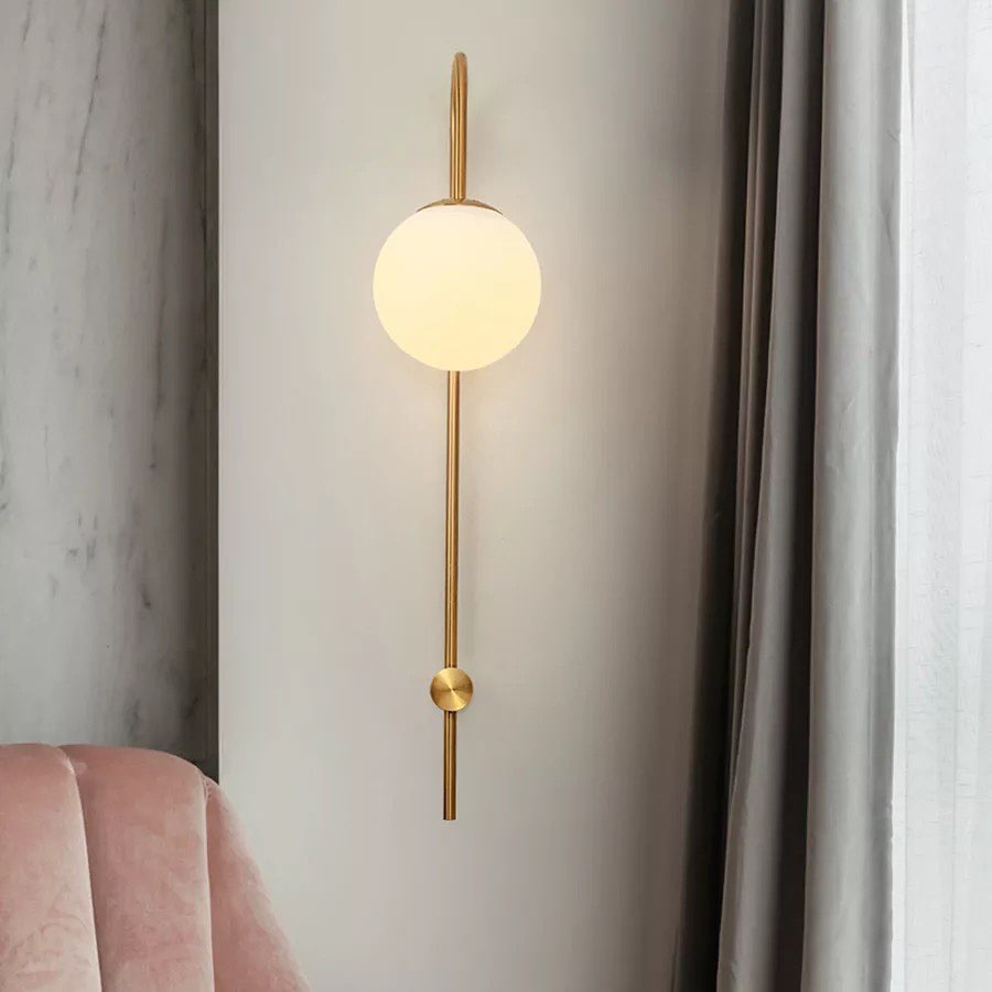 Modern Wall-Mounted Light - Gold with White Globe Shade