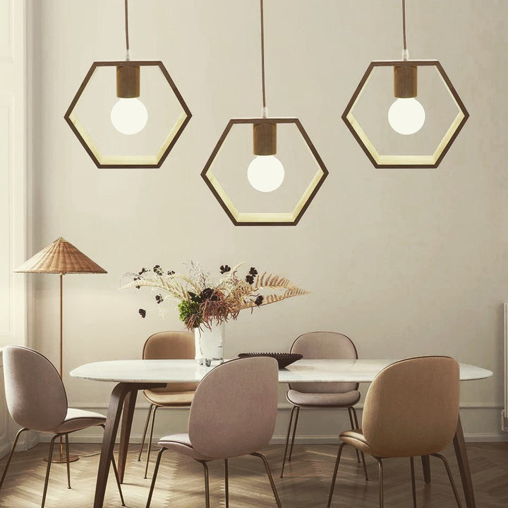 Geometric Wood Frame Pendant Light Trio - Scandinavian Style