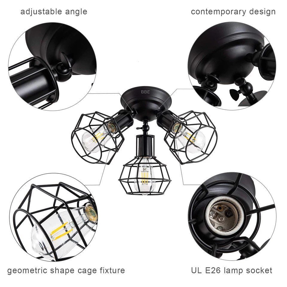 Industrial Triple Ceiling Light - Wireframe Design