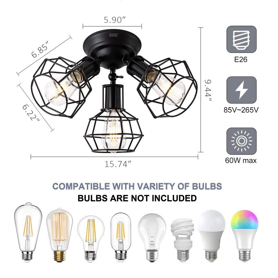 Industrial Triple Ceiling Light - Wireframe Design