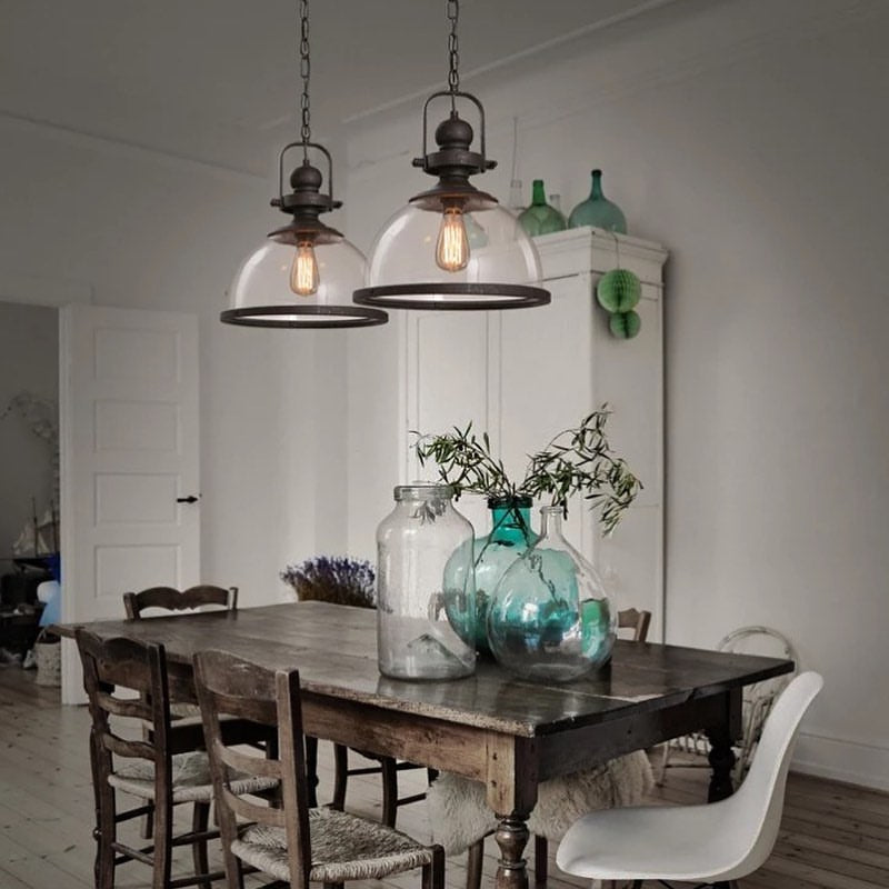 Industrial-Style Pendant Light with Clear Glass Dome Shade