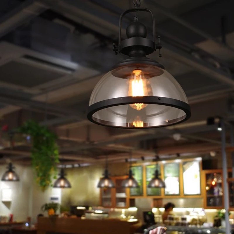 Industrial-Style Pendant Light with Clear Glass Dome Shade