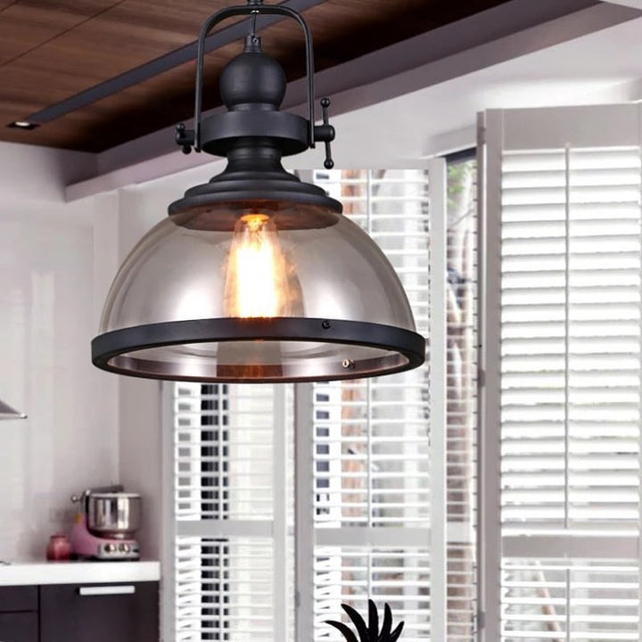 Industrial-Style Pendant Light with Clear Glass Dome Shade