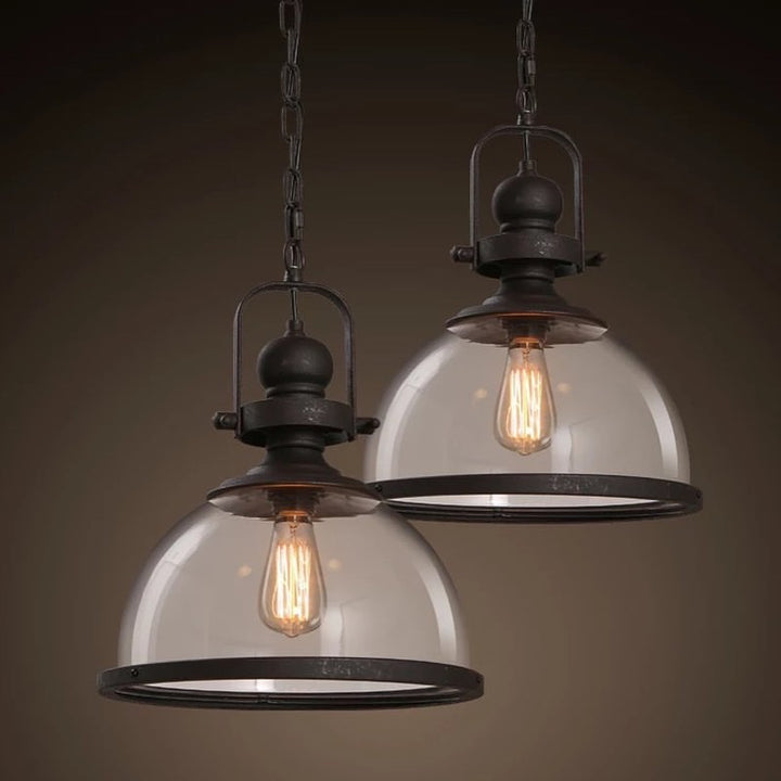 Industrial-Style Pendant Light with Clear Glass Dome Shade