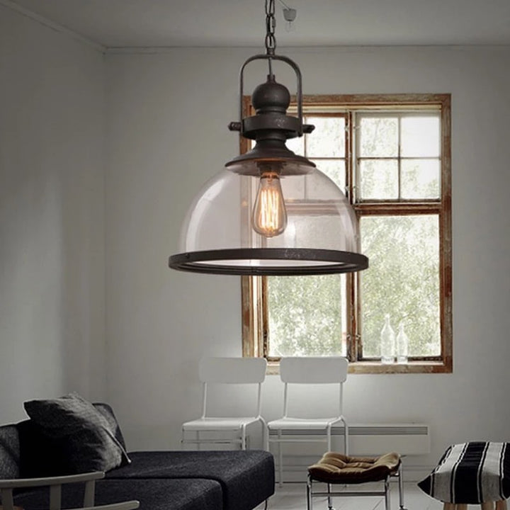 Industrial-Style Pendant Light with Clear Glass Dome Shade