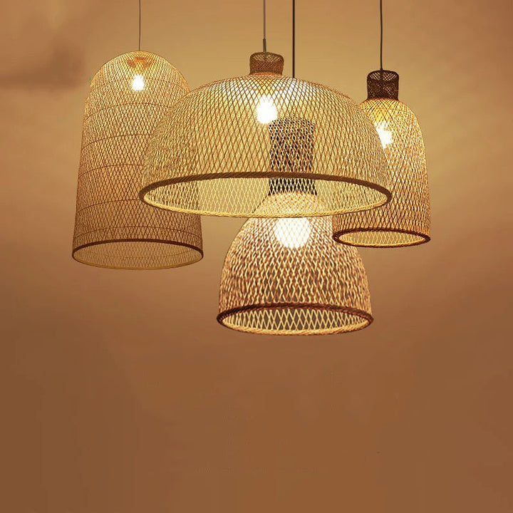 Woven Bamboo Pendant Light Cluster