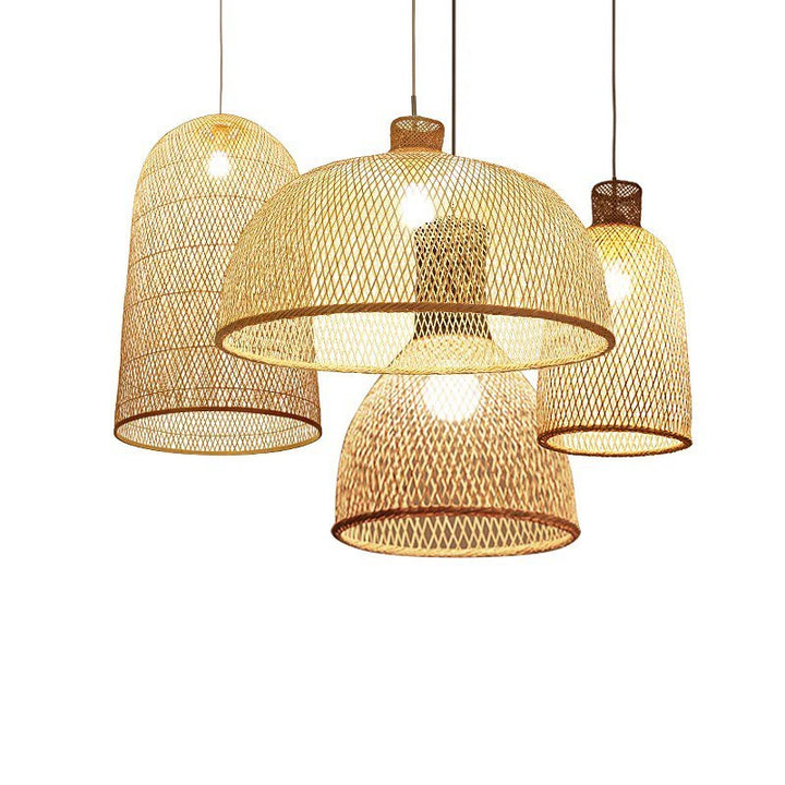 Woven Bamboo Pendant Light Cluster