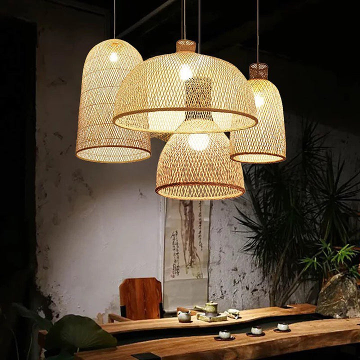 Woven Bamboo Pendant Light Cluster