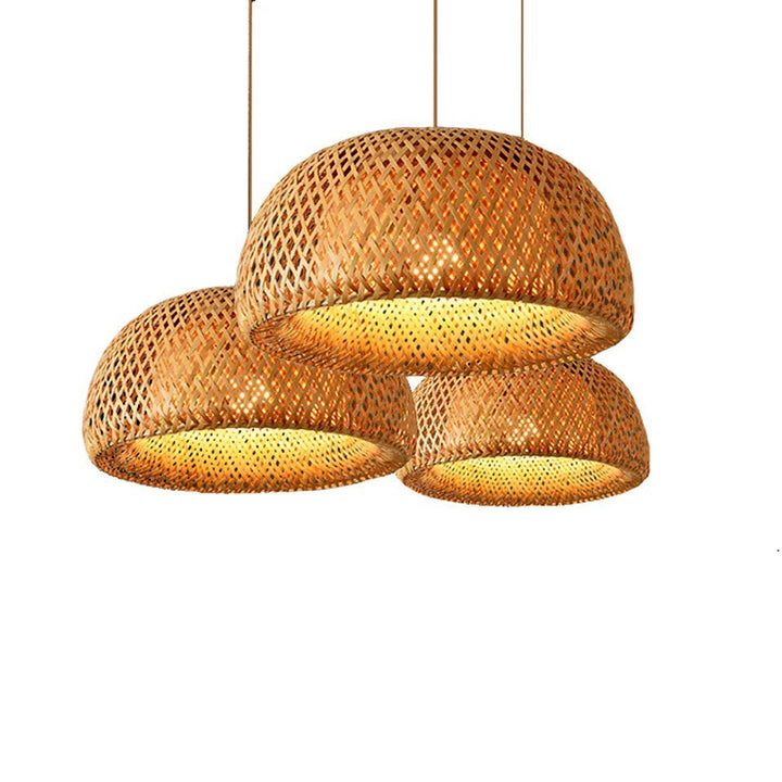 Rustic Woven Bamboo Pendant Light - Natural Finish
