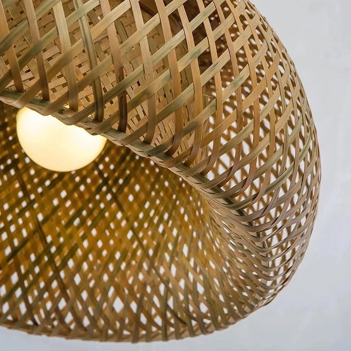 Rustic Woven Bamboo Pendant Light - Natural Finish