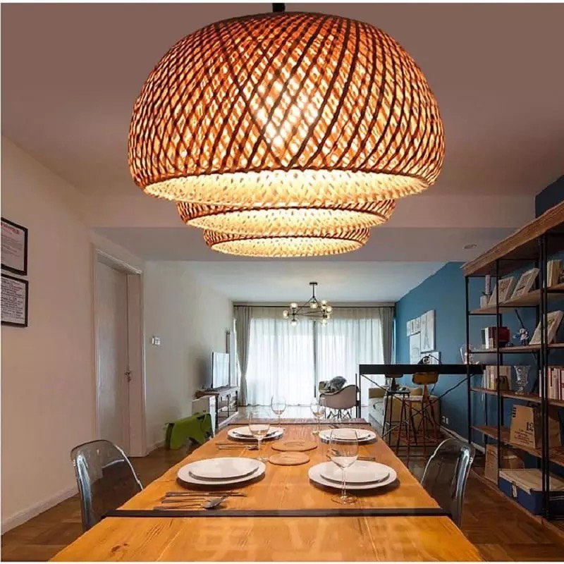 Rustic Woven Bamboo Pendant Light - Natural Finish