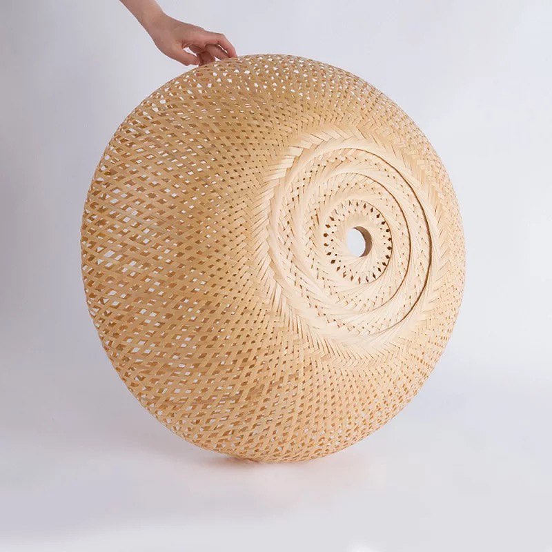 Rustic Woven Bamboo Pendant Light - Natural Finish