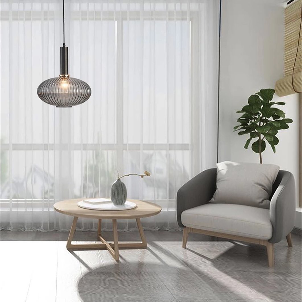 Modern Pendant Light with Ribbed Glass Shade