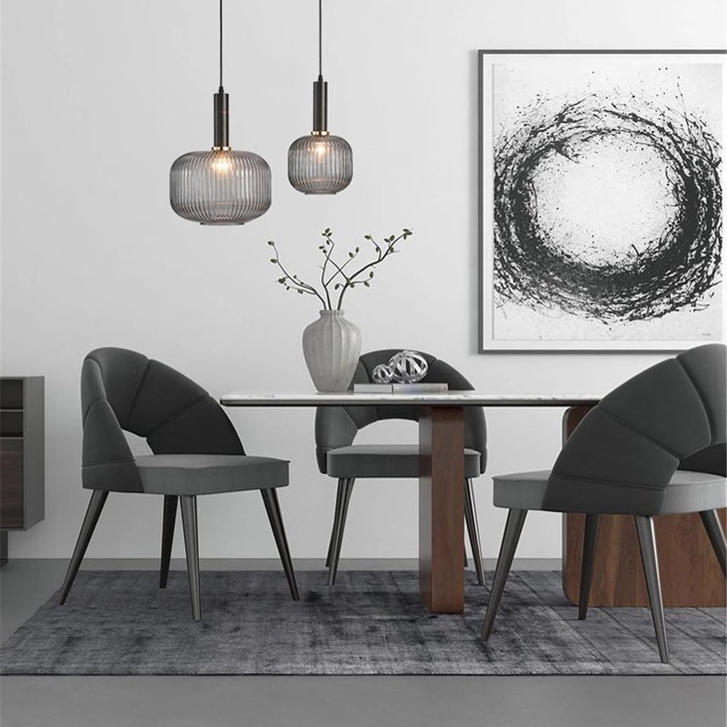 Modern Pendant Light with Ribbed Glass Shade