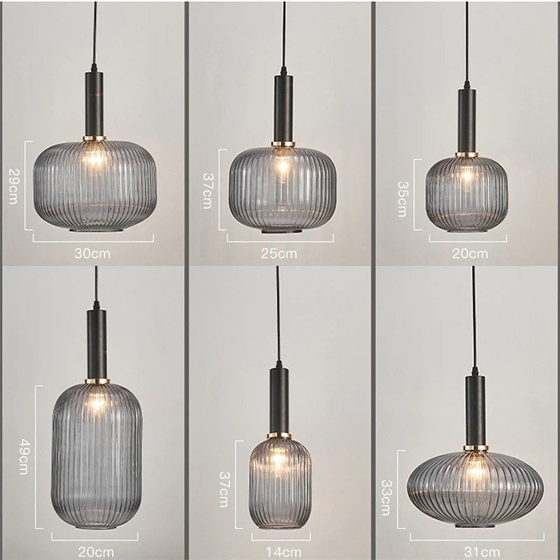 Modern Pendant Light with Ribbed Glass Shade