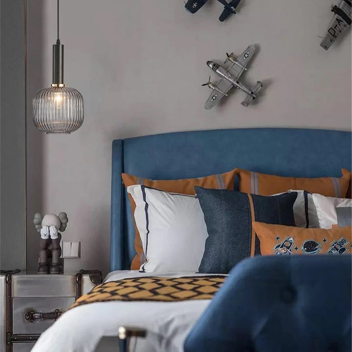 Modern Pendant Light with Ribbed Glass Shade