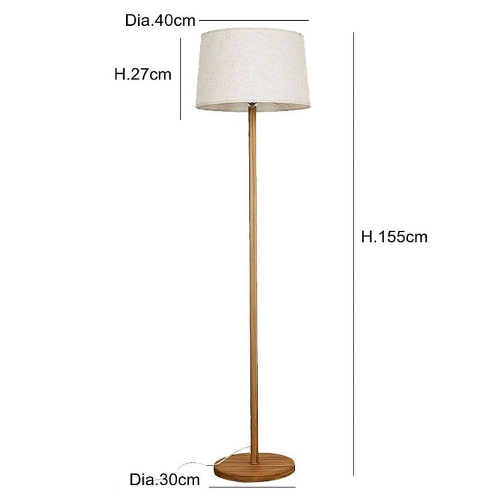 Modern Floor Lamp with Wooden Stand and Fabric Shade