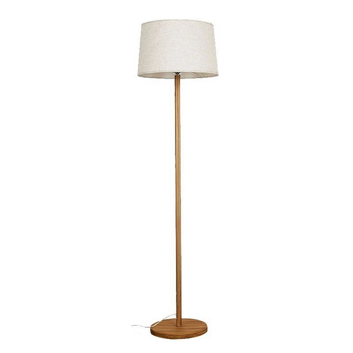 Modern Floor Lamp with Wooden Stand and Fabric Shade