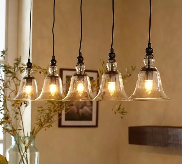 Vintage Pendant Lights with Glass Bell Shades