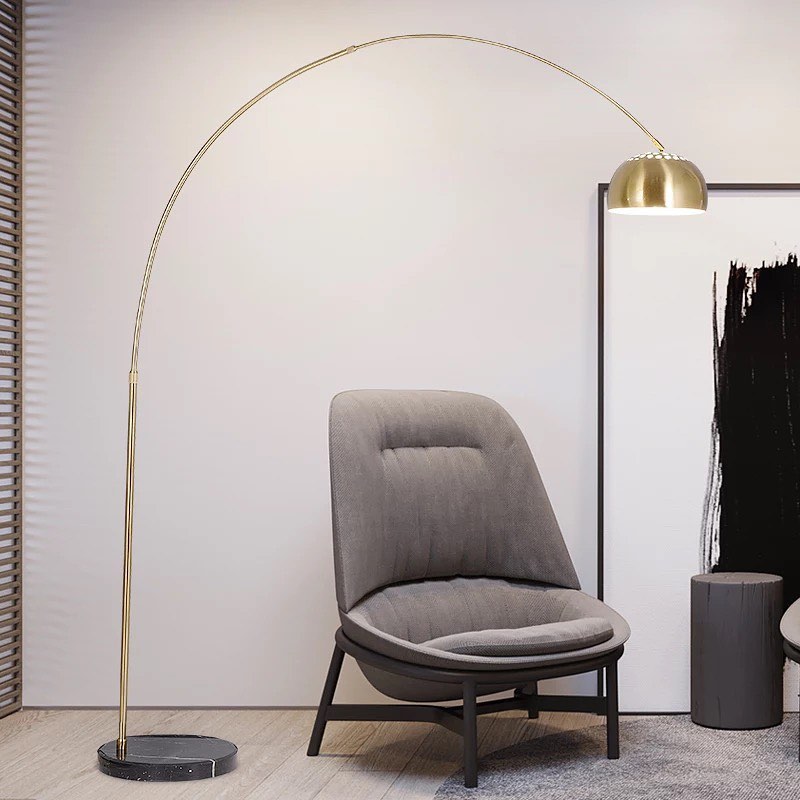 Modern Arc Floor Lamp with Gold Finish and Marble Base