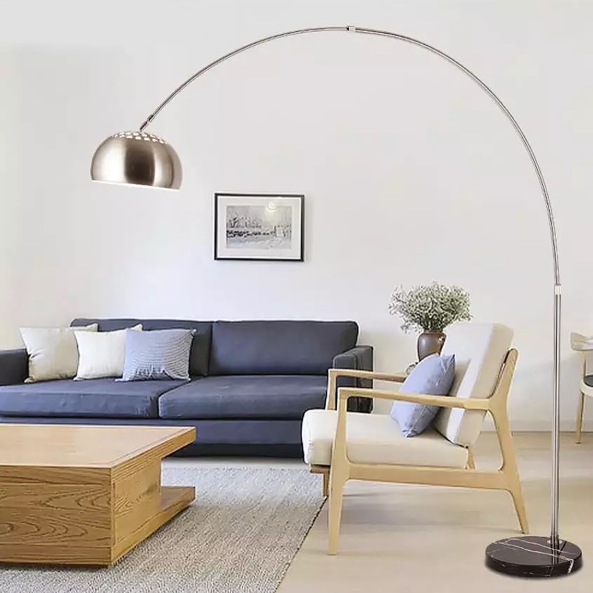 Modern Arc Floor Lamp with Gold Finish and Marble Base