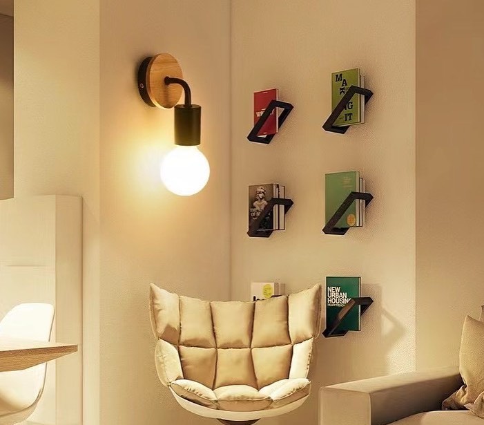 Modern Wall Light with Wooden Backplate