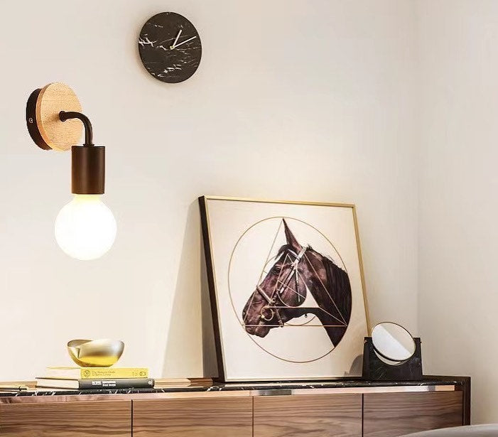 Modern Wall Light with Wooden Backplate