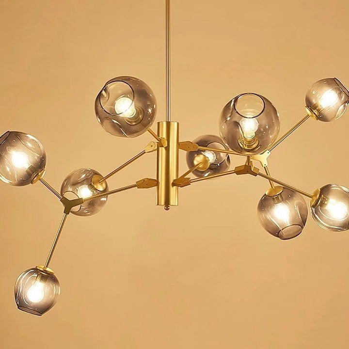 Modern Chandelier with Amber Glass Globes and Black Finish