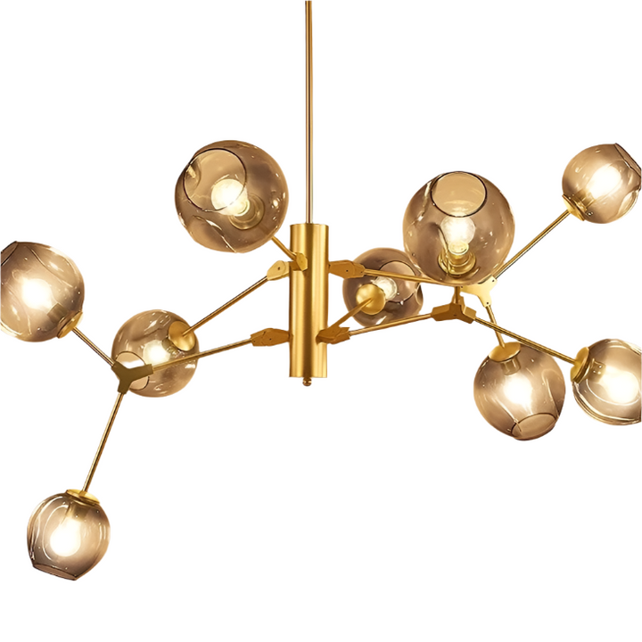 Modern Chandelier with Amber Glass Globes and Black Finish