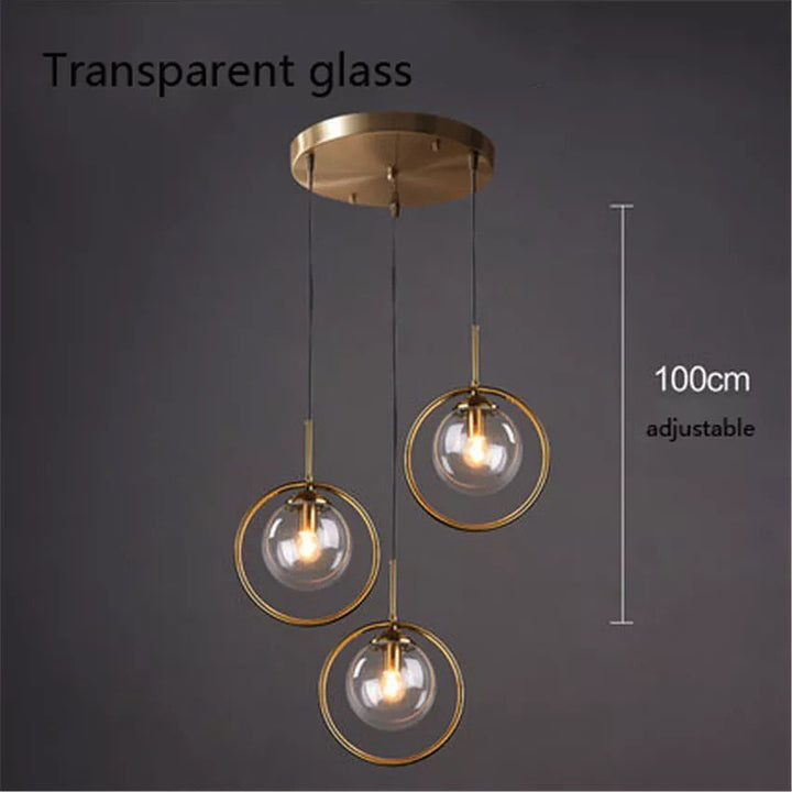 Modern Pendant Light with Transparent Glass Globes and Gold Finish