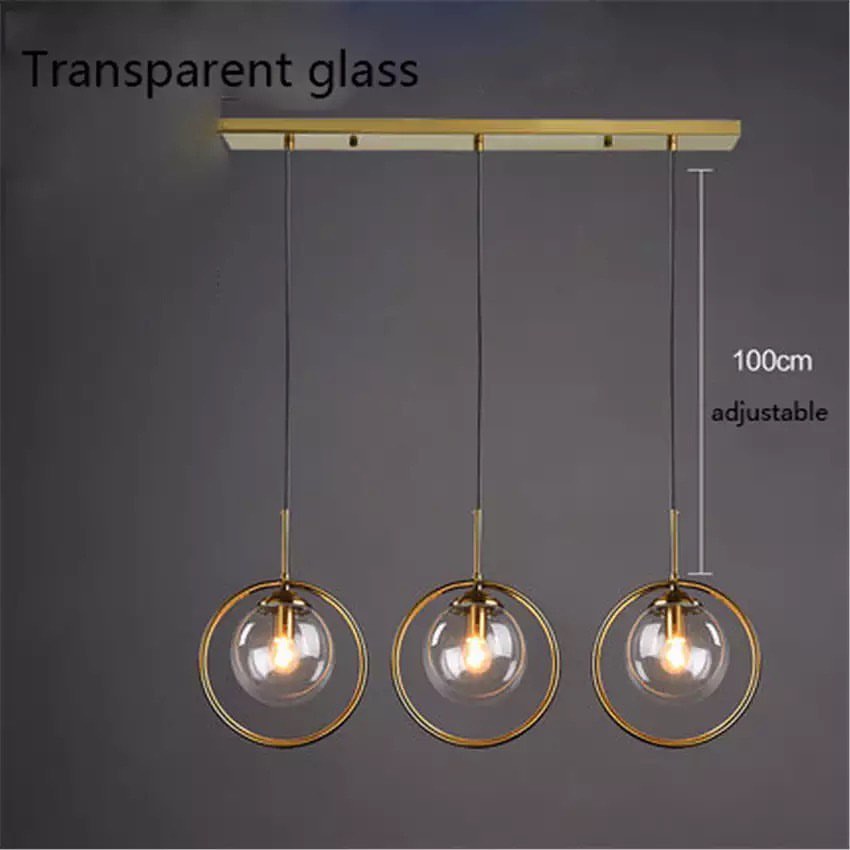 Modern Pendant Light with Transparent Glass Globes and Gold Finish