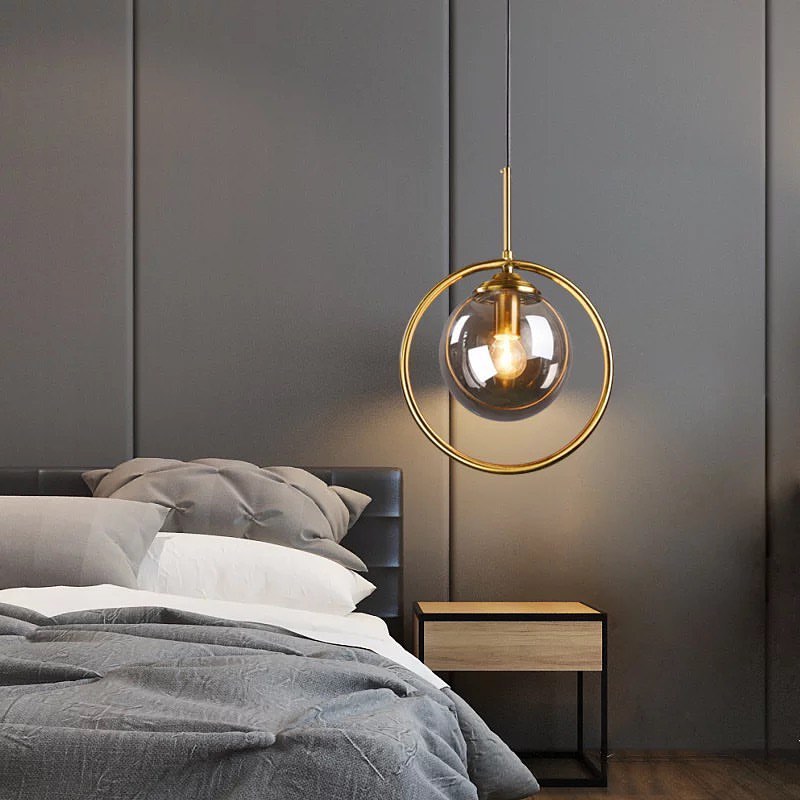 Modern Pendant Light with Transparent Glass Globes and Gold Finish