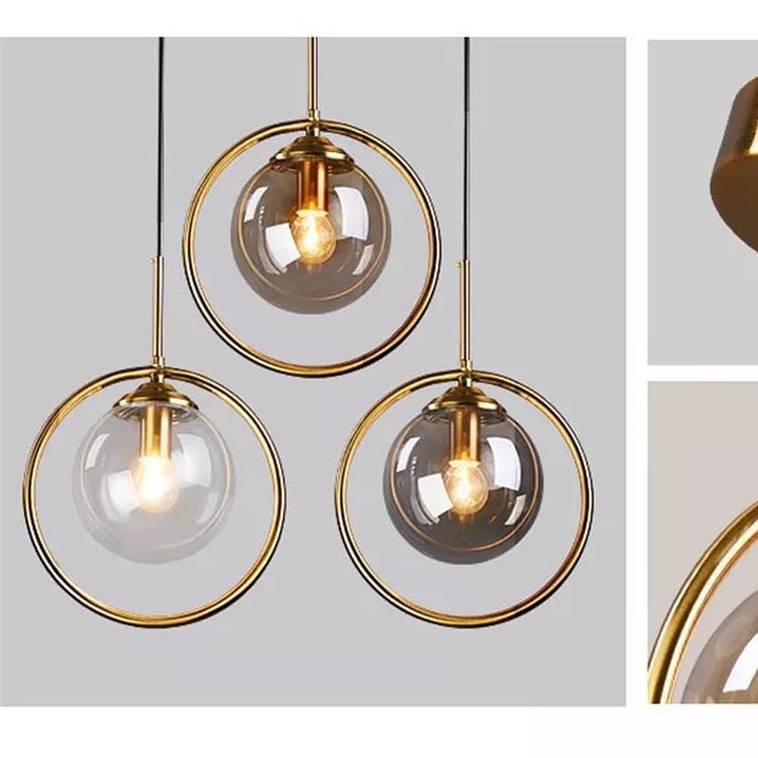 Modern Pendant Light with Transparent Glass Globes and Gold Finish