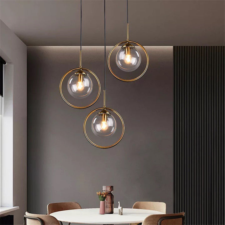 Modern Pendant Light with Transparent Glass Globes and Gold Finish