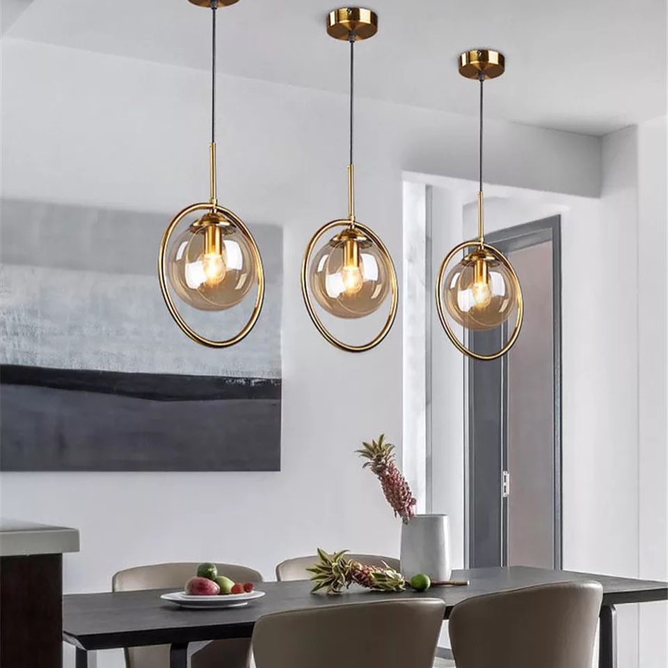 Modern Pendant Light with Transparent Glass Globes and Gold Finish