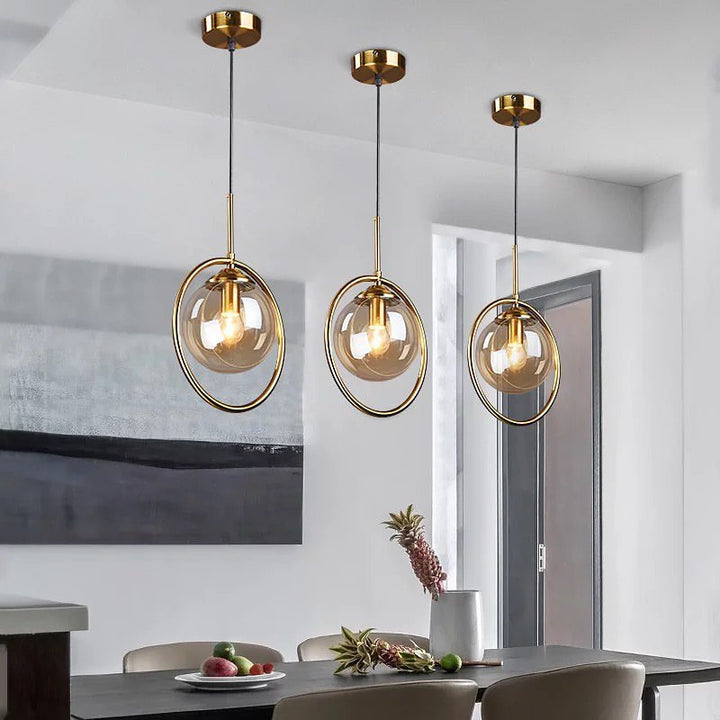 Modern Pendant Light with Transparent Glass Globes and Gold Finish