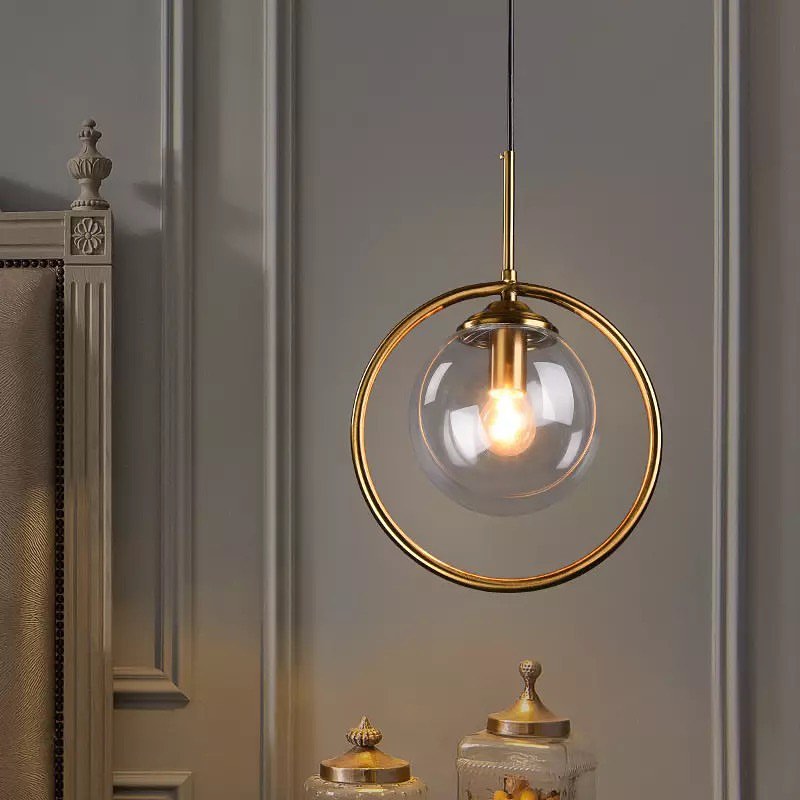 Modern Pendant Light with Transparent Glass Globes and Gold Finish