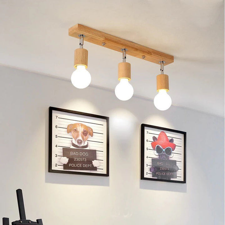 Modern Wooden Ceiling Spotlight with Adjustable Heads