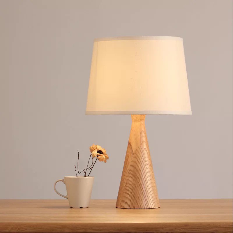 Scandinavian Wooden Table Lamp with Fabric Shade