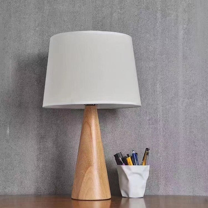 Scandinavian Wooden Table Lamp with Fabric Shade