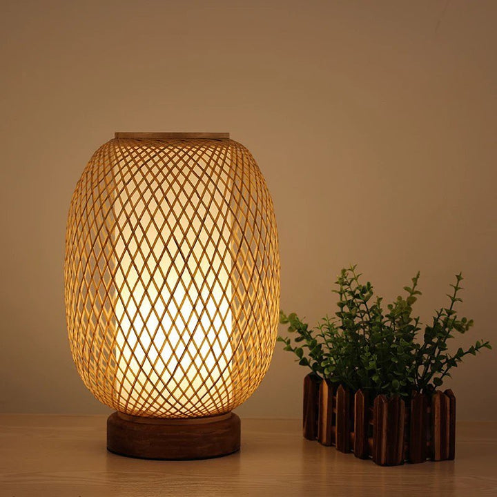 Rustic Table Lamp with Woven Natural Shade