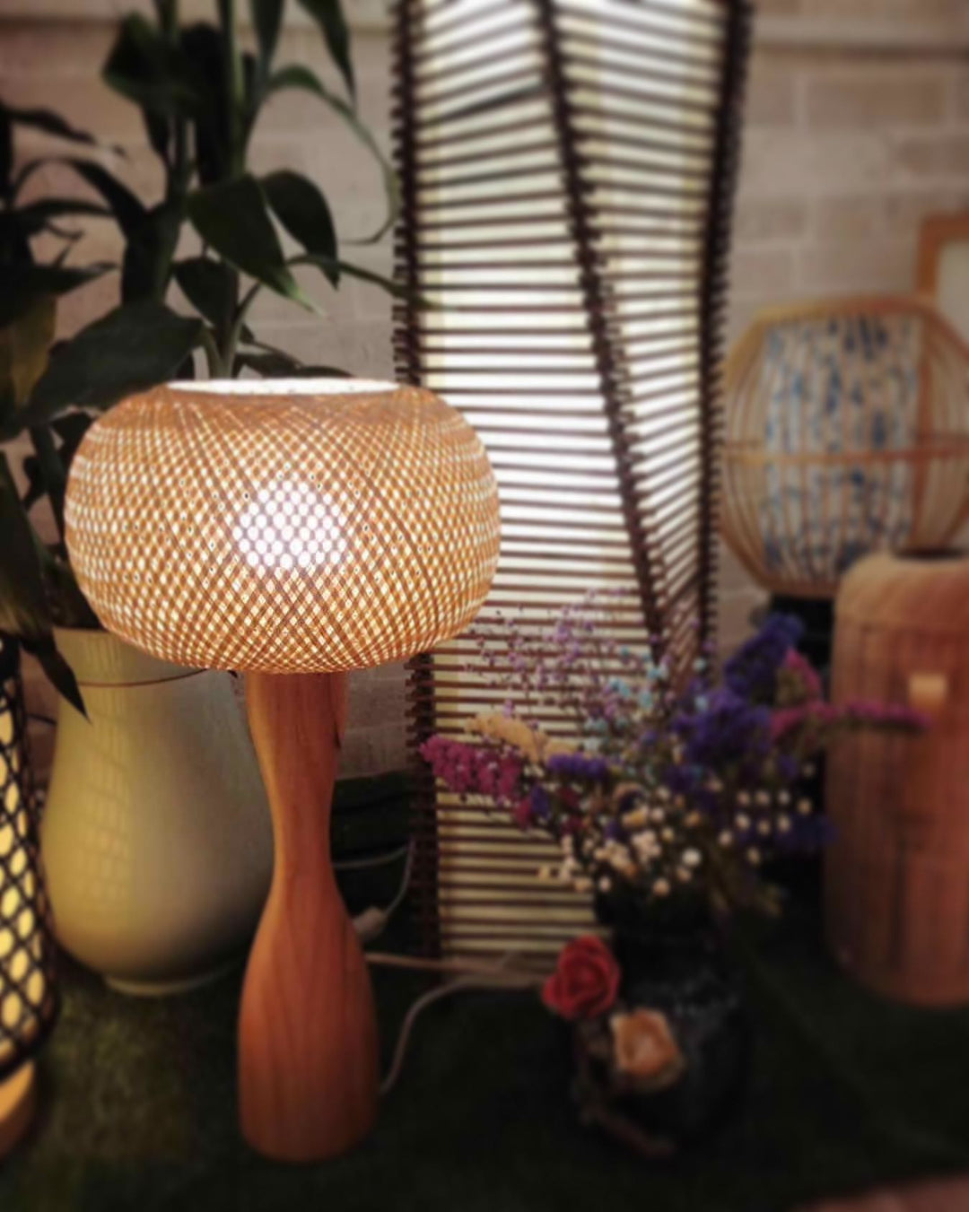 Rustic Wooden Table Lamp with Woven Shade