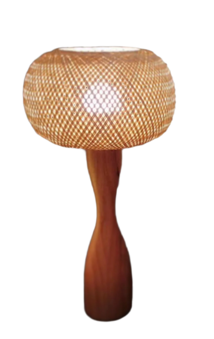 Rustic Wooden Table Lamp with Woven Shade