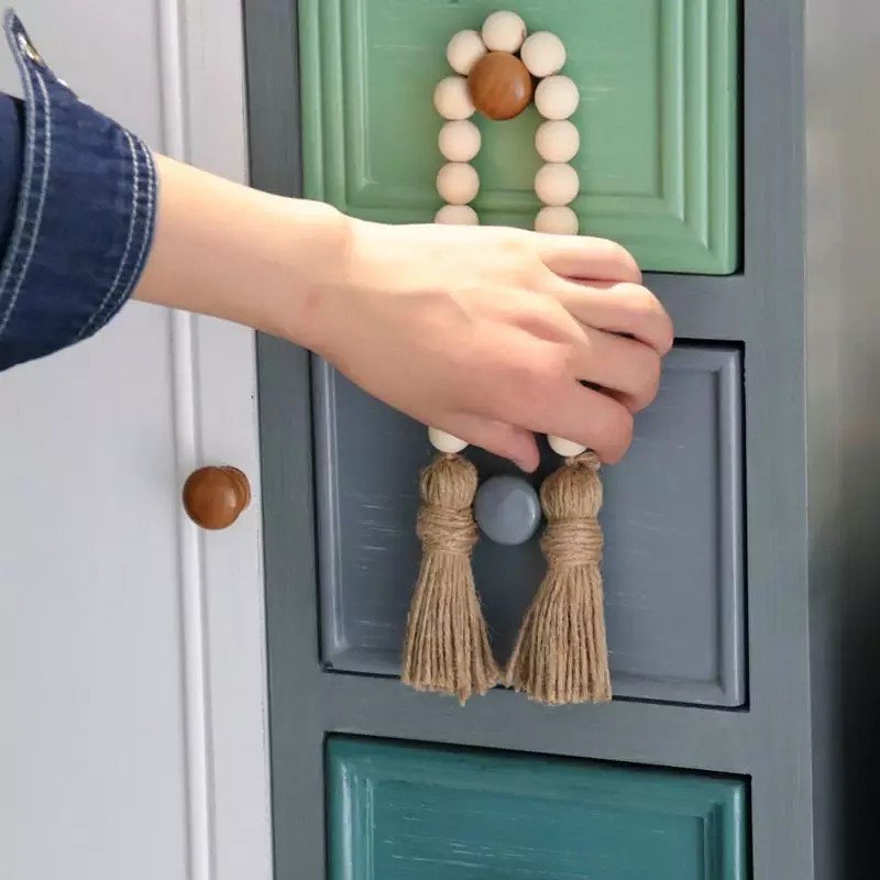 Natural Wood Bead Tassel Garland