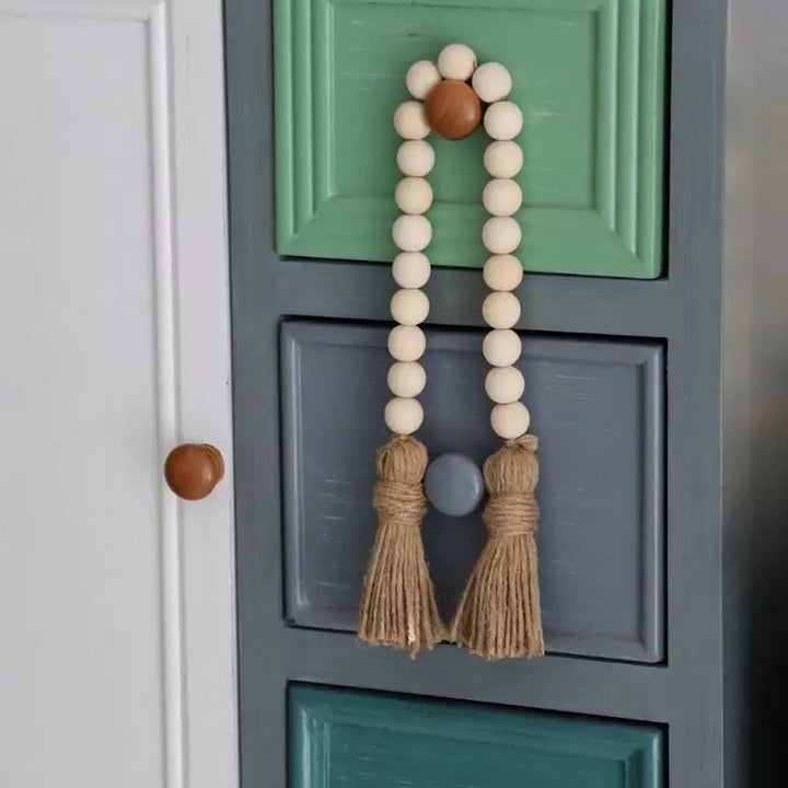 Natural Wood Bead Tassel Garland