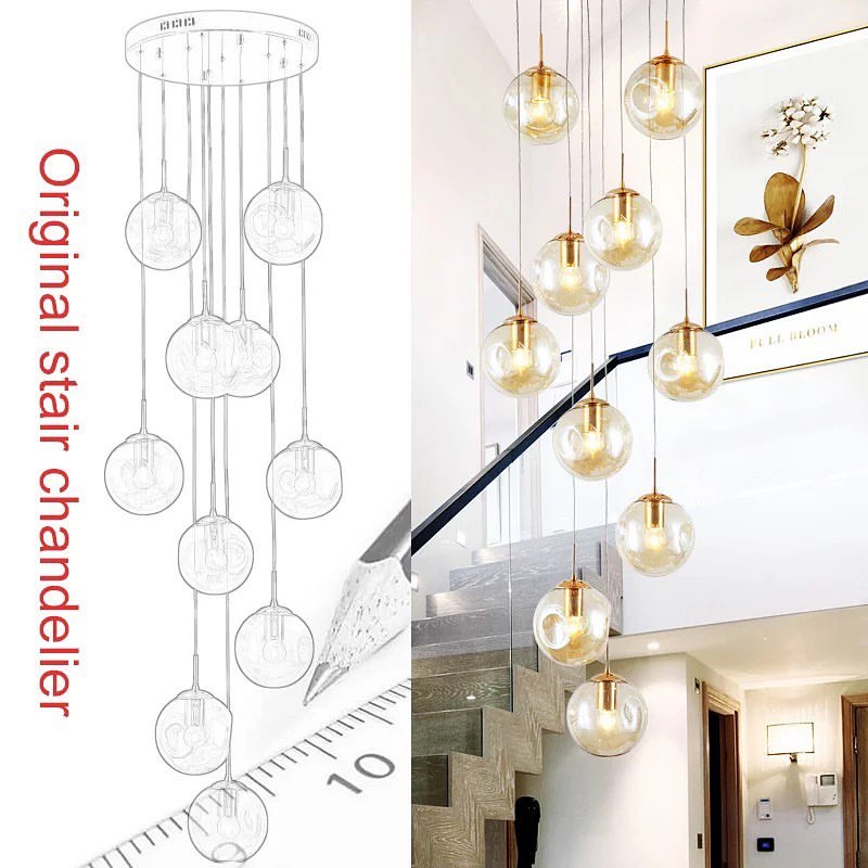 Gold Multi-Globe Pendant Light for Staircases